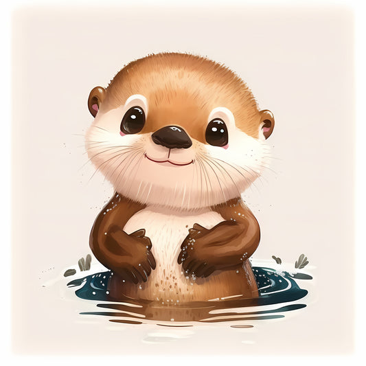 cute cartoon otter poking up out of the water