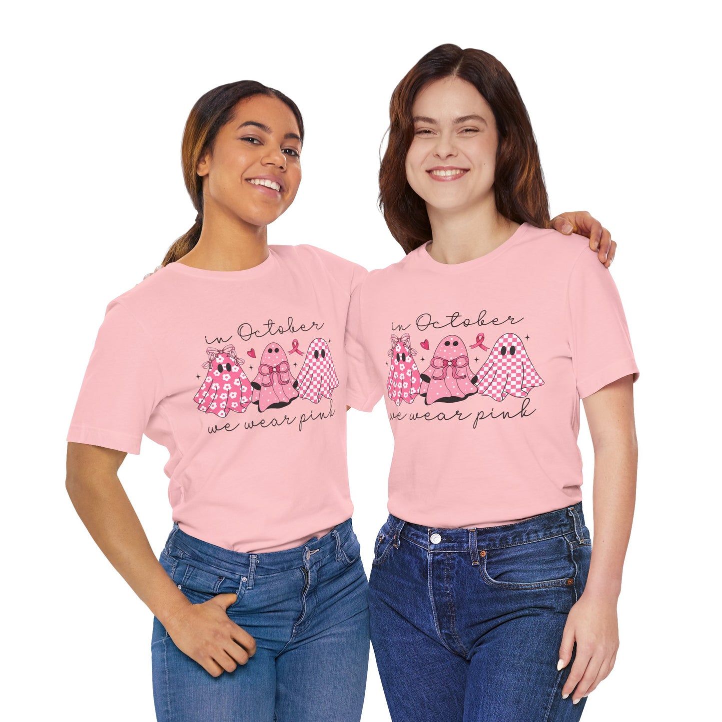 In October We Wear Pink Breast Cancer Awareness - Bella + Canvas Unisex Jersey Short Sleeve Tee