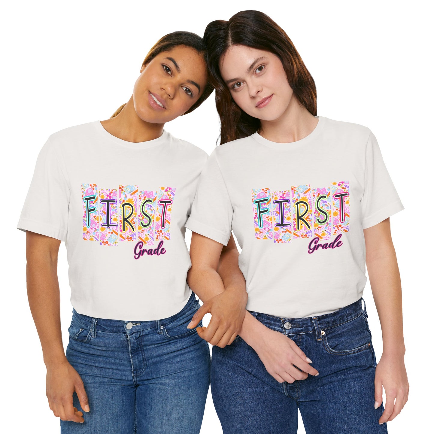 First Grade - Bella + Canvas Unisex Jersey Short Sleeve Tee - Colorful First Grade Unisex Tee, Back to School Shirt, Teacher Gift, Kids Clothing, Classroom Wear, Educational Apparel