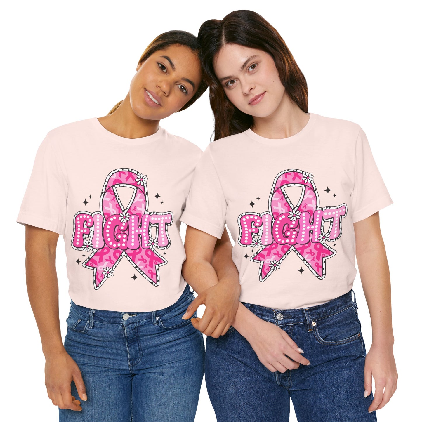 Breast Cancer Fight Ribbon - Bella + Canvas Unisex Jersey Short Sleeve Tee