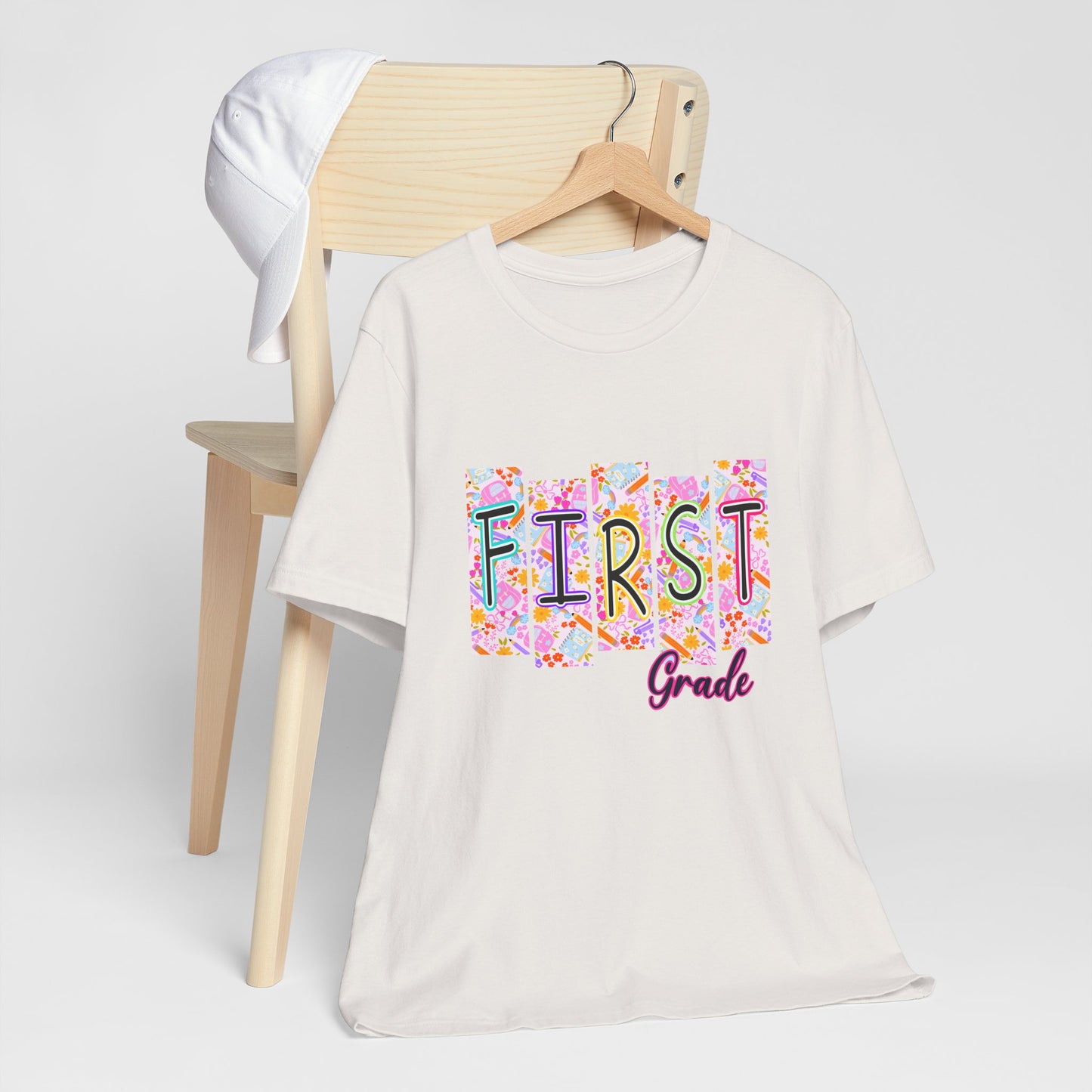 First Grade - Bella + Canvas Unisex Jersey Short Sleeve Tee - Colorful First Grade Unisex Tee, Back to School Shirt, Teacher Gift, Kids Clothing, Classroom Wear, Educational Apparel