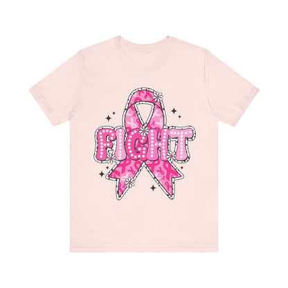 Breast Cancer Fight Ribbon - Bella + Canvas Unisex Jersey Short Sleeve Tee