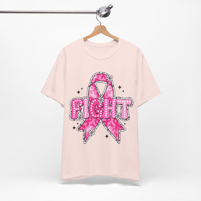 Breast Cancer Fight Ribbon - Bella + Canvas Unisex Jersey Short Sleeve Tee