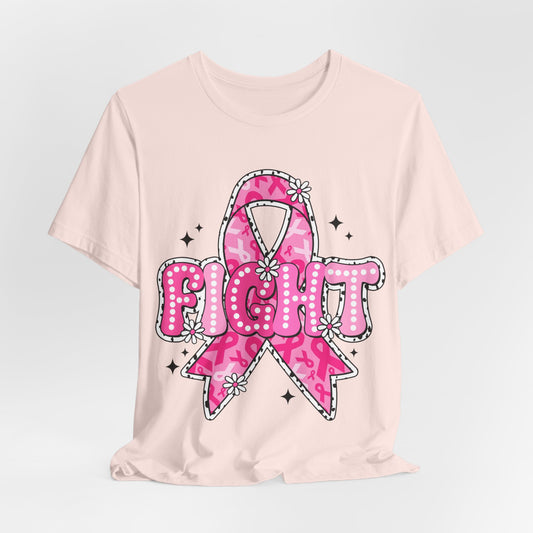 Breast Cancer Fight Ribbon - Bella + Canvas Unisex Jersey Short Sleeve Tee
