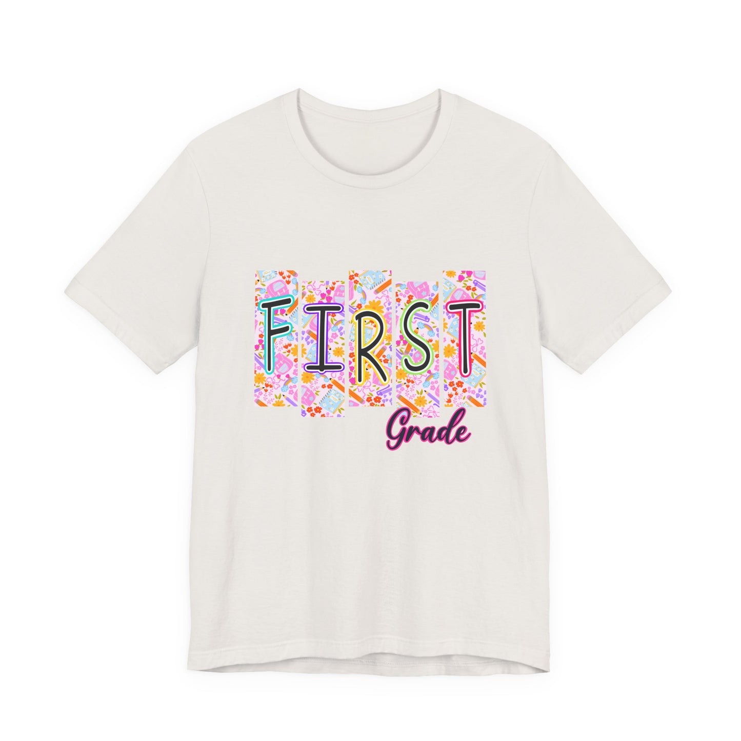First Grade - Bella + Canvas Unisex Jersey Short Sleeve Tee - Colorful First Grade Unisex Tee, Back to School Shirt, Teacher Gift, Kids Clothing, Classroom Wear, Educational Apparel