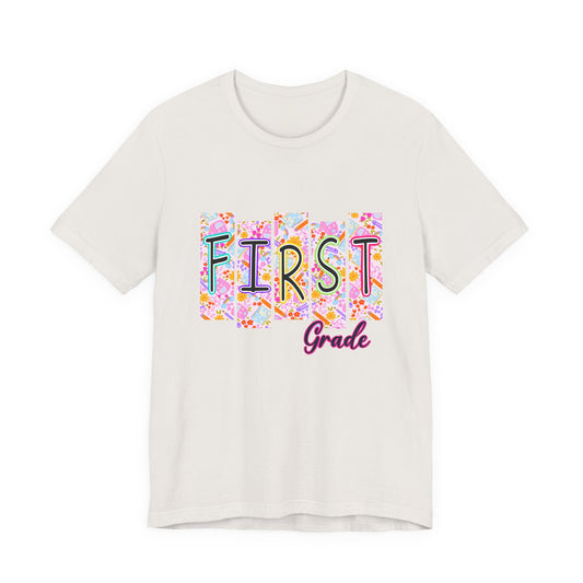 First Grade - Bella + Canvas Unisex Jersey Short Sleeve Tee - Colorful First Grade Unisex Tee, Back to School Shirt, Teacher Gift, Kids Clothing, Classroom Wear, Educational Apparel